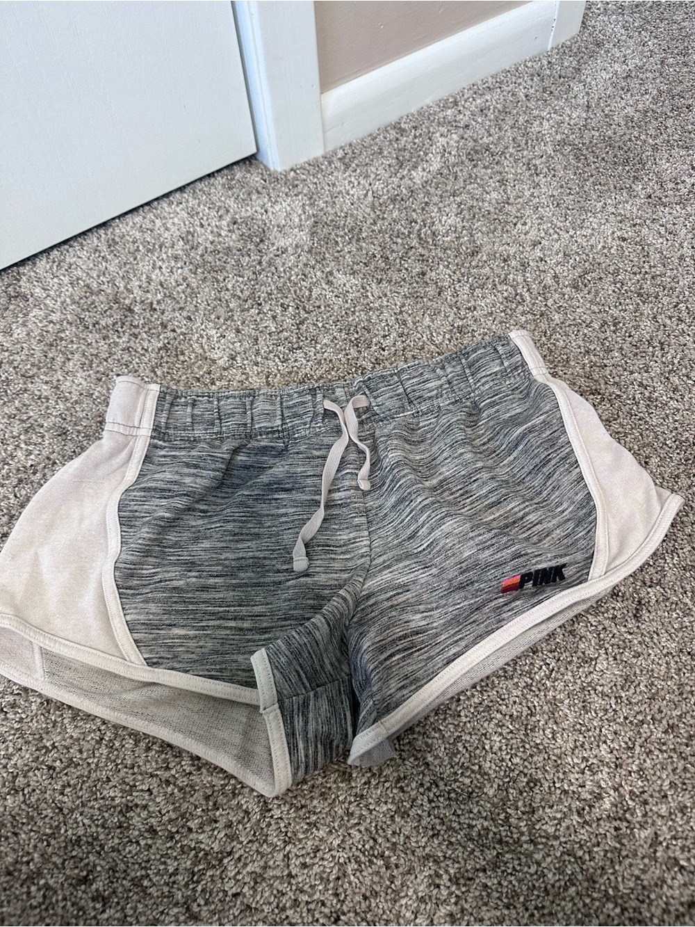 PINK Victoria's Secret Grey Marled Lounge Shorts with White Trim
